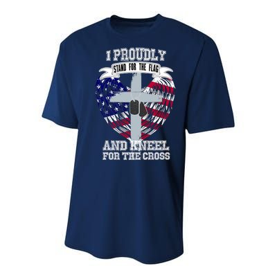 I Proudly Stand For The Flag And Kneel For The Cross Youth Performance Sprint T-Shirt