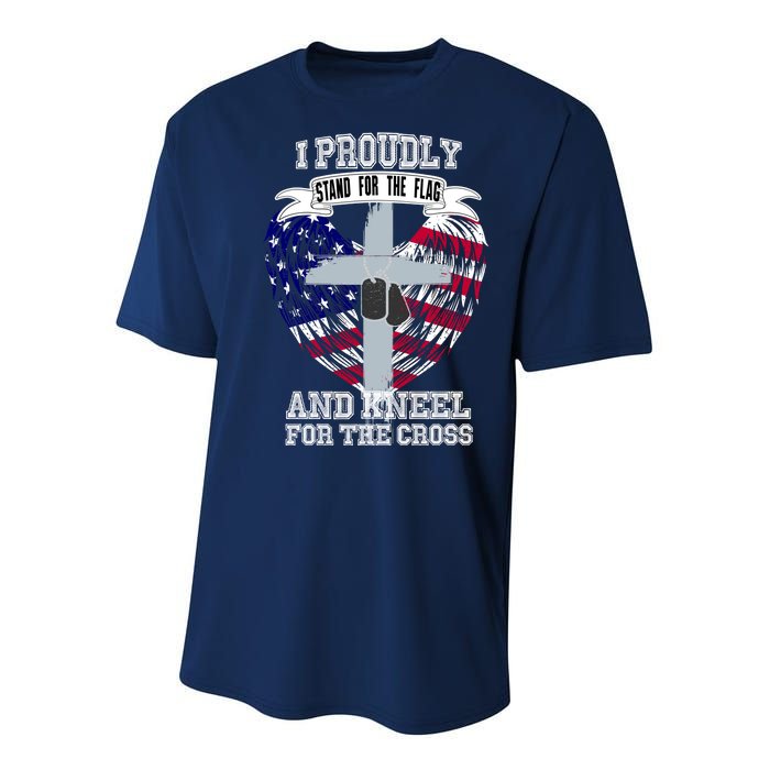 I Proudly Stand For The Flag And Kneel For The Cross Youth Performance Sprint T-Shirt