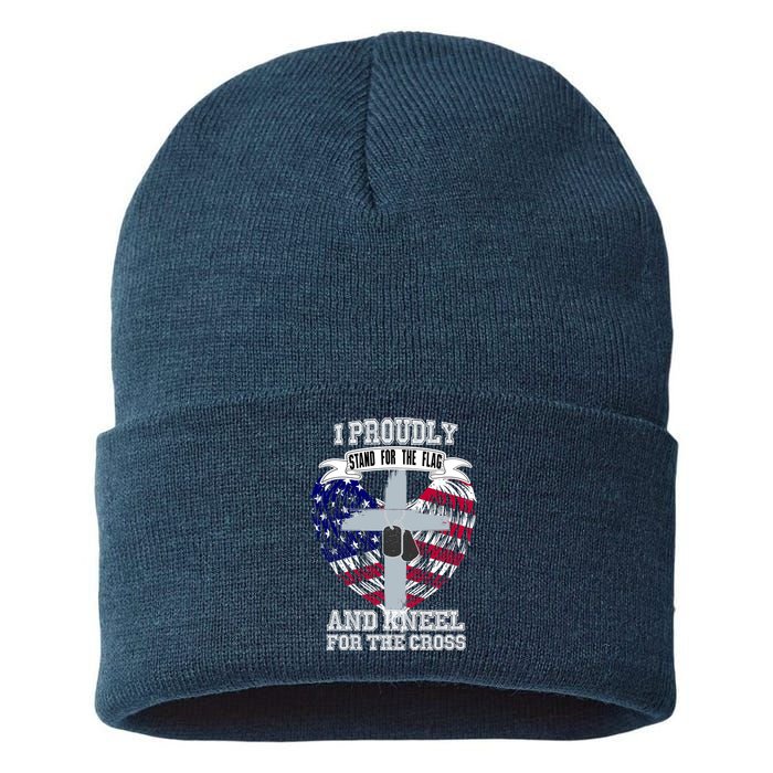 I Proudly Stand For The Flag And Kneel For The Cross Sustainable Knit Beanie