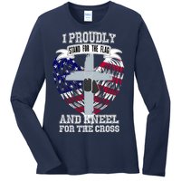 I Proudly Stand For The Flag And Kneel For The Cross Ladies Long Sleeve Shirt