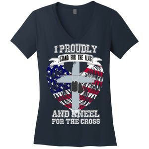 I Proudly Stand For The Flag And Kneel For The Cross Women's V-Neck T-Shirt