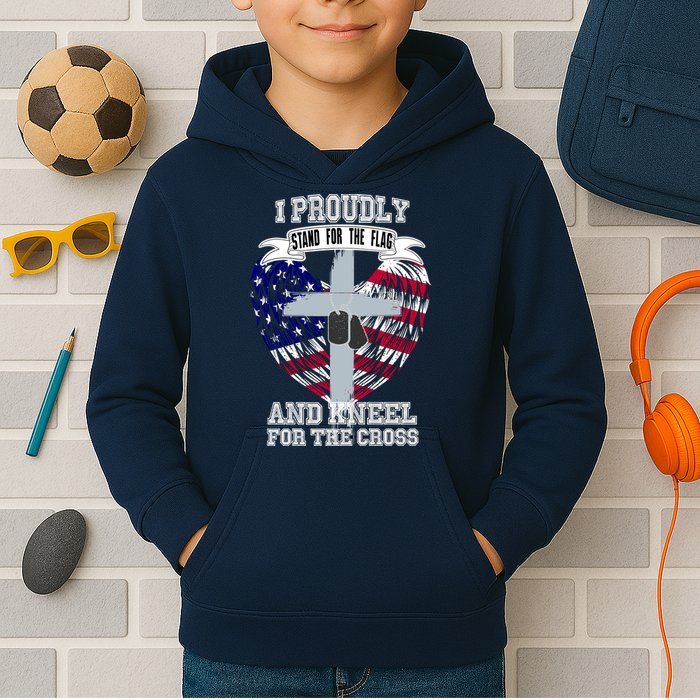 I Proudly Stand For The Flag And Kneel For The Cross Kids Hoodie