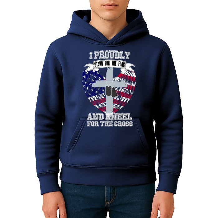 I Proudly Stand For The Flag And Kneel For The Cross Kids Hoodie