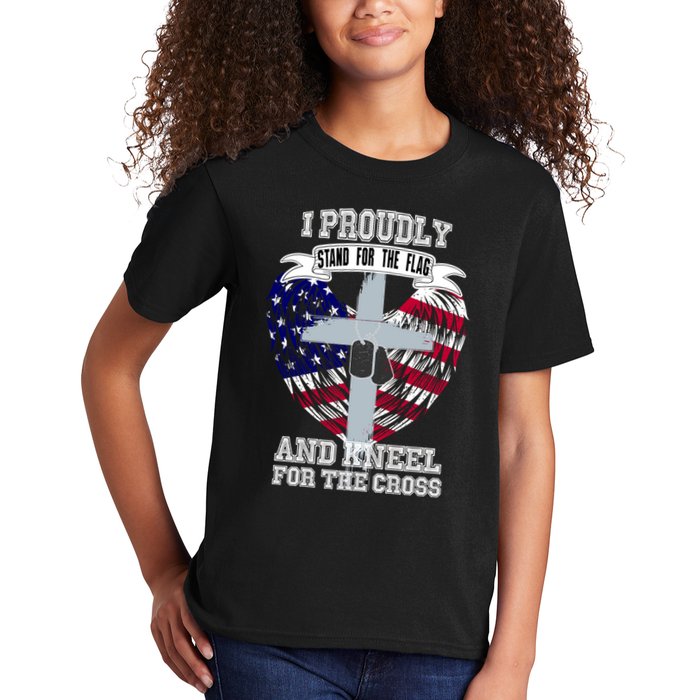 I Proudly Stand For The Flag And Kneel For The Cross Kids T-Shirt