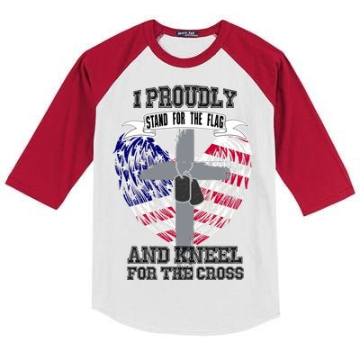 I Proudly Stand For The Flag And Kneel For The Cross Kids Colorblock Raglan Jersey