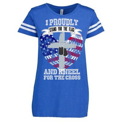 I Proudly Stand For The Flag And Kneel For The Cross Enza Ladies Jersey Football T-Shirt