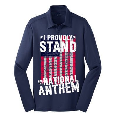 I Proudly Stand For The National Anthem Pledge Silk Touch Performance Long Sleeve Polo