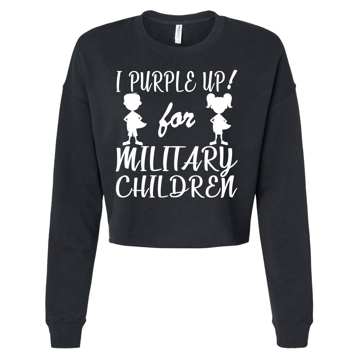 I Purple Up For Military Children Month Cropped Pullover Crew