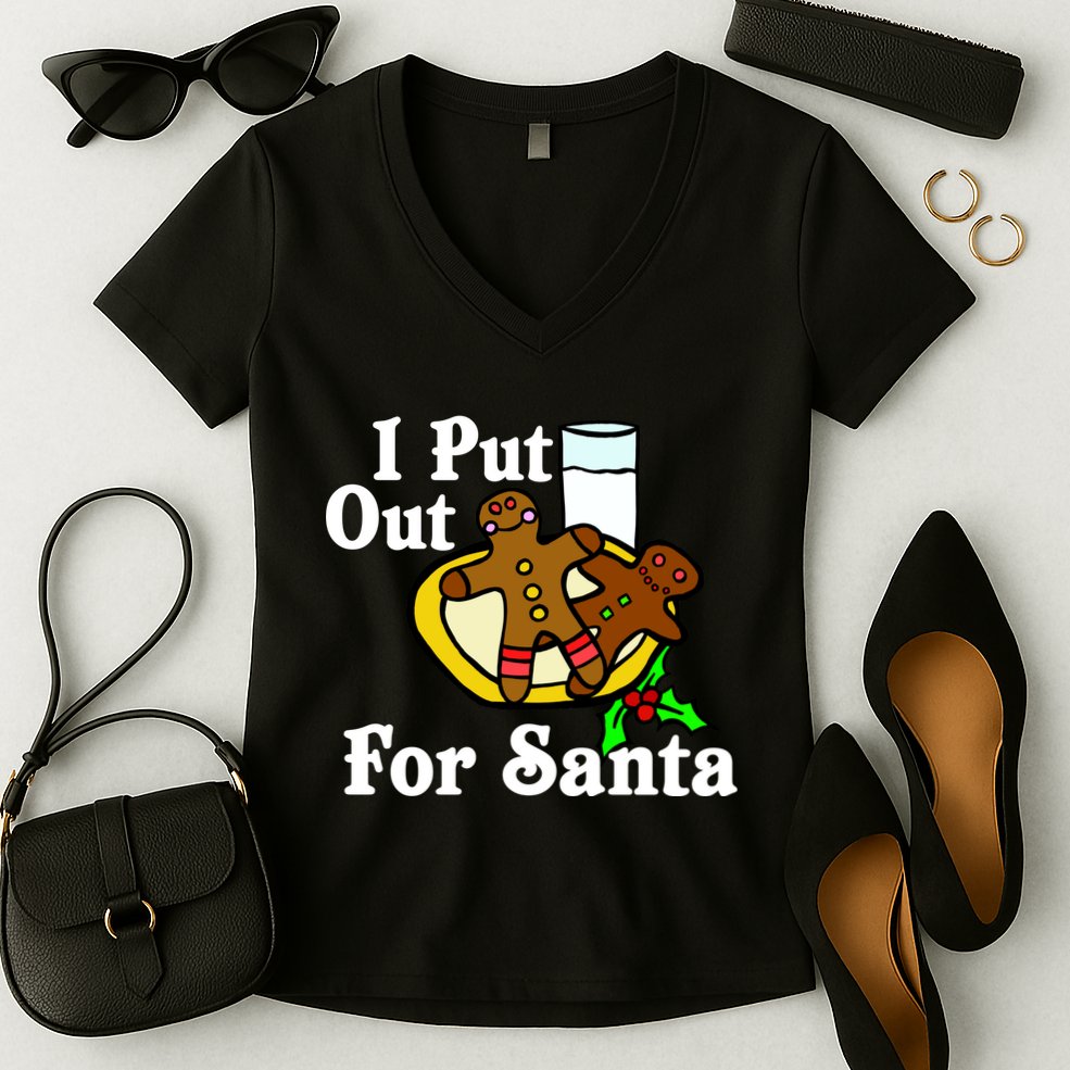 I Put Out For Santa Cookies and Milk Women's V-Neck T-Shirt