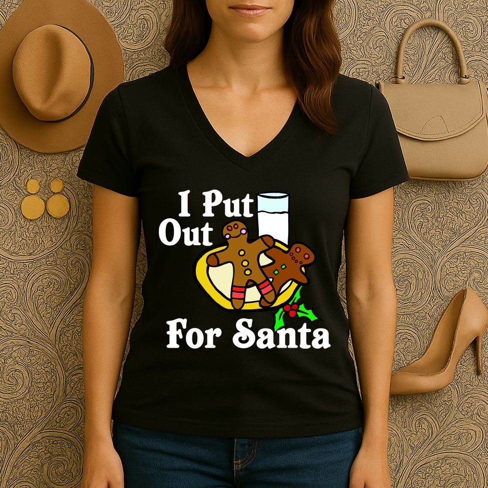 I Put Out For Santa Cookies and Milk Women's V-Neck T-Shirt