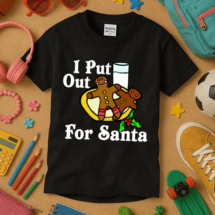 I Put Out For Santa Cookies and Milk Kids T-Shirt
