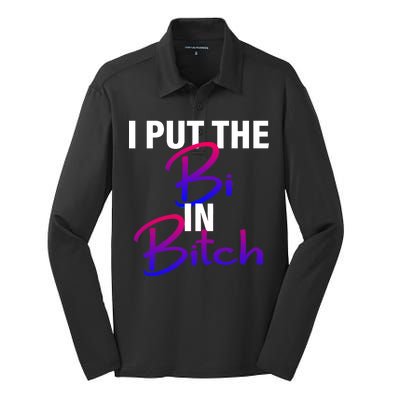 I Put The Bi In Bitch Funny Bisexual Pride Silk Touch Performance Long Sleeve Polo