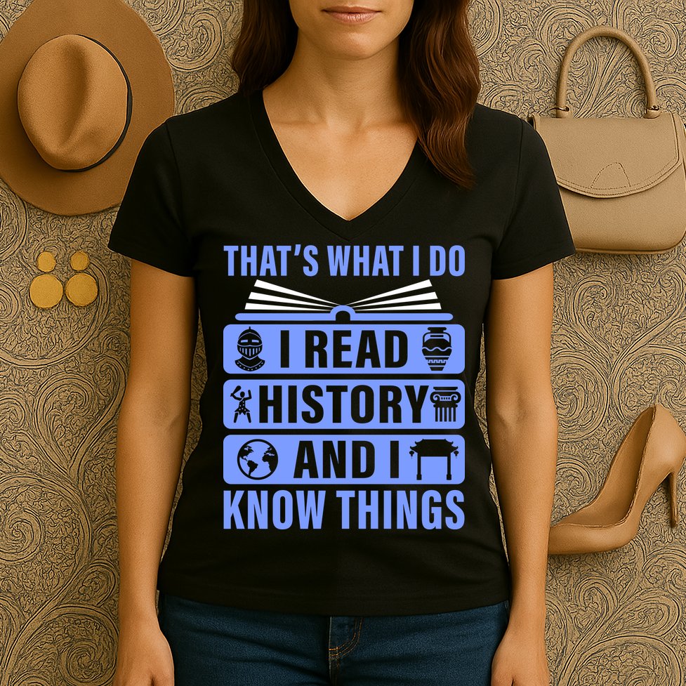 I Read History And I Know Things Funny Women's V-Neck T-Shirt