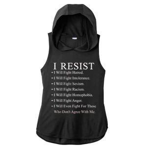 I Resist. I Will Fight. The Resistance Anti Trump Ladies PosiCharge Tri-Blend Wicking Draft Hoodie Tank