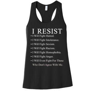 I Resist. I Will Fight. The Resistance Anti Trump Women's Racerback Tank