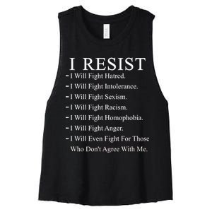 I Resist. I Will Fight. The Resistance Anti Trump Women's Racerback Cropped Tank