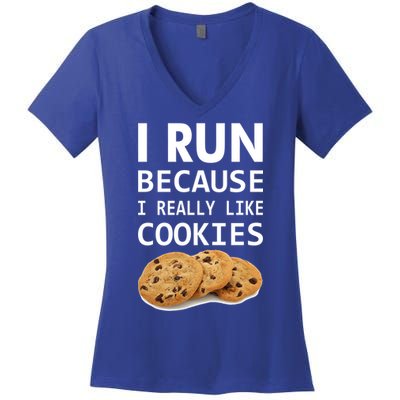 I Run Because I Really Like Cookies Women's V-Neck T-Shirt