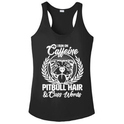 I Run On Caffeine Pitbull Hair And Cuss Words Ladies PosiCharge Competitor Racerback Tank