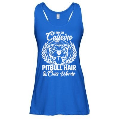 I Run On Caffeine Pitbull Hair And Cuss Words Ladies Essential Flowy Tank