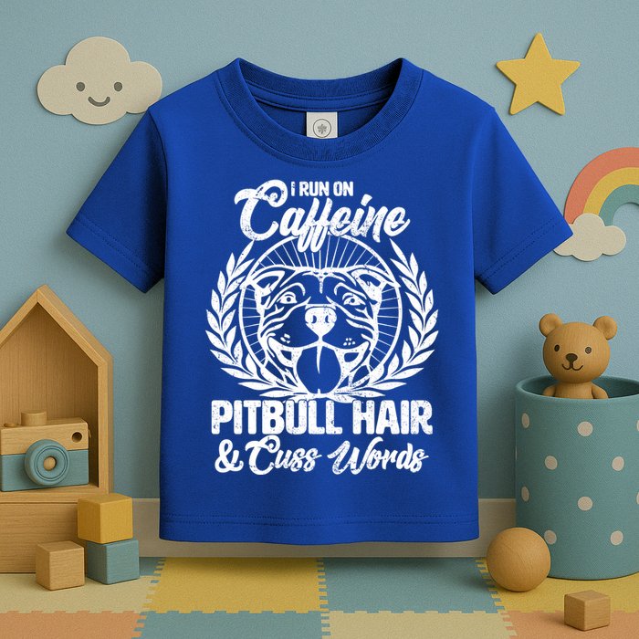 I Run On Caffeine Pitbull Hair And Cuss Words Toddler T-Shirt