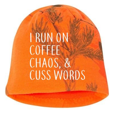 I Run On Coffee Chaos, & Cuss Words Kati - Camo Knit Beanie