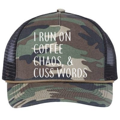 I Run On Coffee Chaos, & Cuss Words Retro Rope Trucker Hat Cap