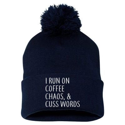 I Run On Coffee Chaos, & Cuss Words Pom Pom 12in Knit Beanie