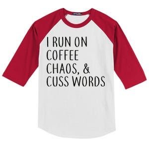 I Run On Coffee Chaos, & Cuss Words Kids Colorblock Raglan Jersey