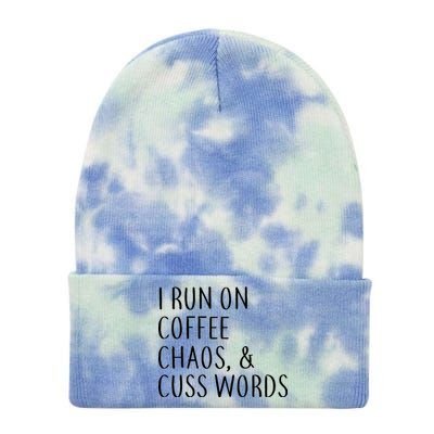 I Run On Coffee Chaos, & Cuss Words Tie Dye 12in Knit Beanie