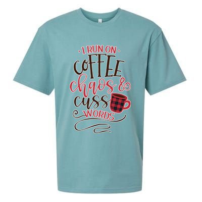 I Run On Coffee Chaos And Cuss Words Sueded Cloud Jersey T-Shirt