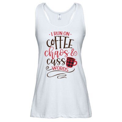 I Run On Coffee Chaos And Cuss Words Ladies Essential Flowy Tank