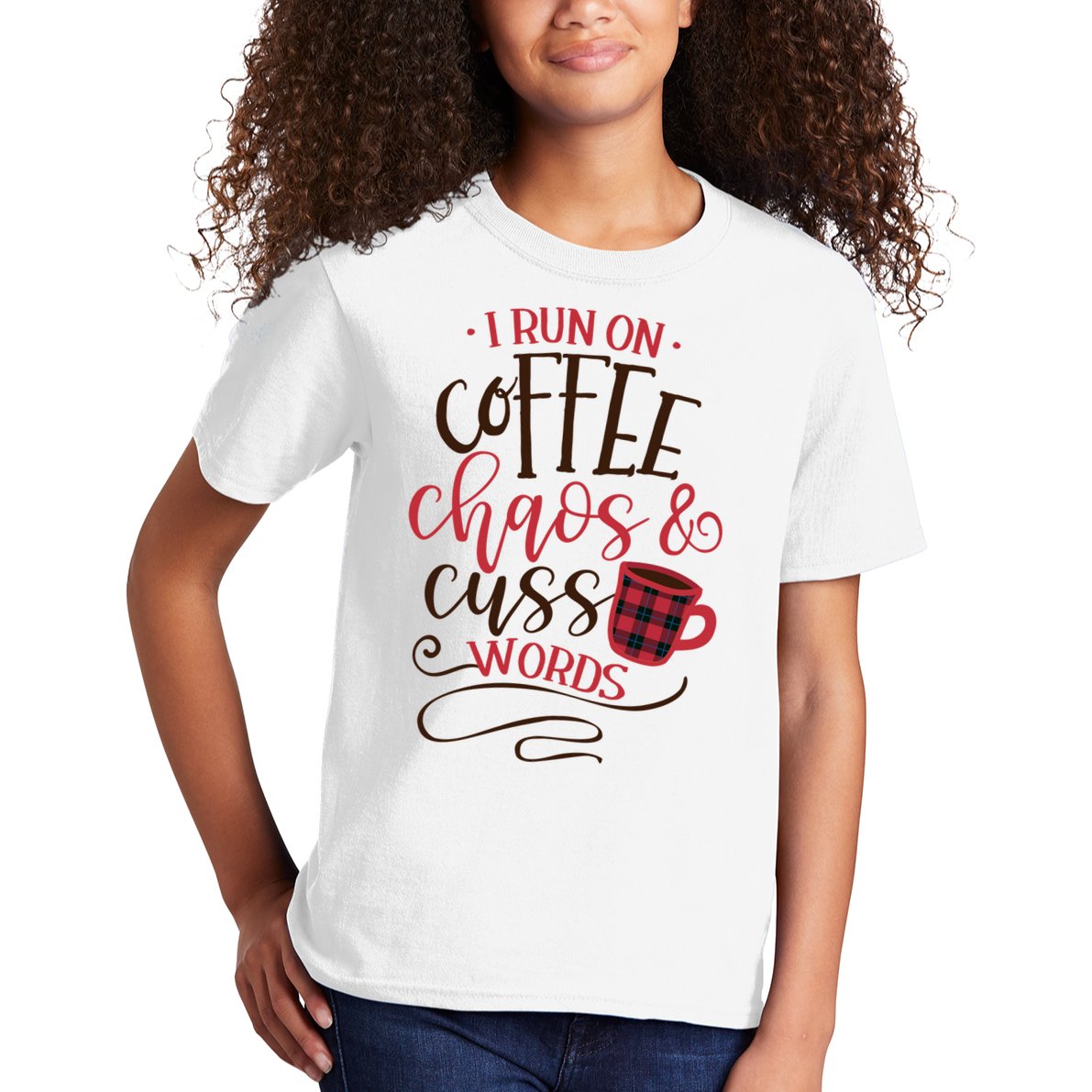 I Run On Coffee Chaos And Cuss Words Kids T-Shirt