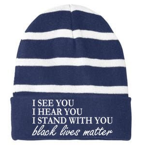 I See Hear Stand With You Black Lives Matter Striped Beanie with Solid Band