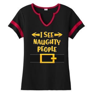 I See Naughty People Santa Or Elf Top Costume Ladies Halftime Notch Neck Tee