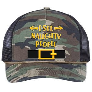 I See Naughty People Santa Or Elf Top Costume Retro Rope Trucker Hat Cap