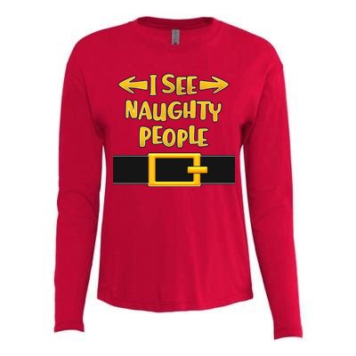 I See Naughty People Santa Or Elf Top Costume Womens Cotton Relaxed Long Sleeve T-Shirt