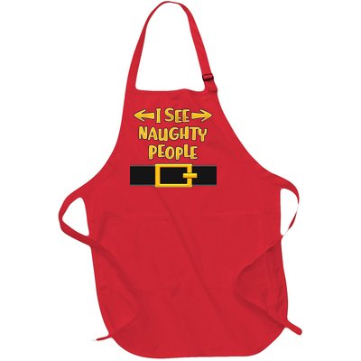 I See Naughty People Santa Or Elf Top Costume Full-Length Apron With Pockets