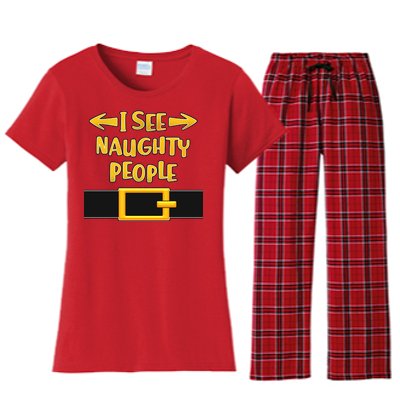 I See Naughty People Santa Or Elf Top Costume Women's Flannel Pajama Set