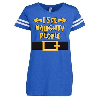 I See Naughty People Santa Or Elf Top Costume Enza Ladies Jersey Football T-Shirt