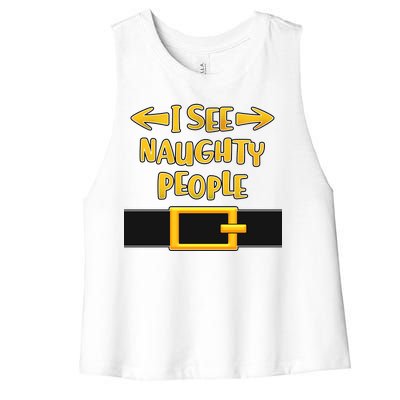 I See Naughty People Santa Or Elf Top Costume Women's Racerback Cropped Tank