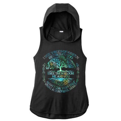 I See Trees Of Green Red Roses Too Hippie Ladies PosiCharge Tri-Blend Wicking Draft Hoodie Tank