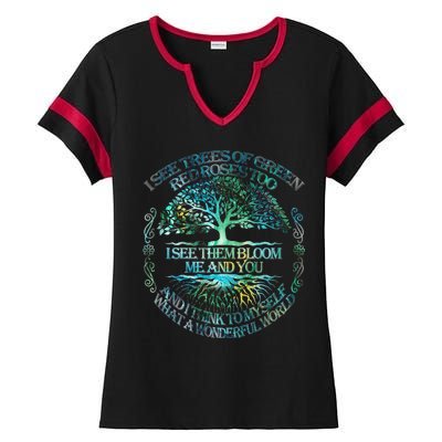 I See Trees Of Green Red Roses Too Hippie Ladies Halftime Notch Neck Tee