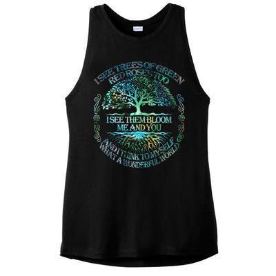 I See Trees Of Green Red Roses Too Hippie Ladies PosiCharge Tri-Blend Wicking Tank