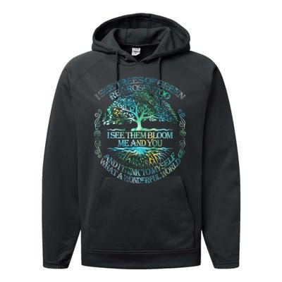 I See Trees Of Green Red Roses Too Hippie Performance Fleece Hoodie