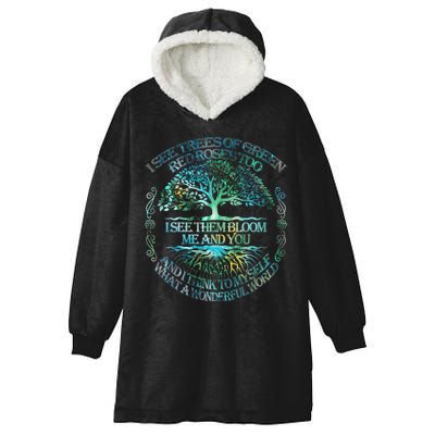 I See Trees Of Green Red Roses Too Hippie Hooded Wearable Blanket