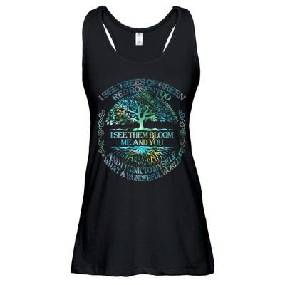 I See Trees Of Green Red Roses Too Hippie Ladies Essential Flowy Tank