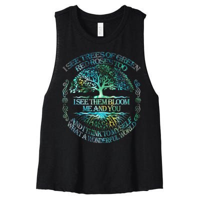 I See Trees Of Green Red Roses Too Hippie Women's Racerback Cropped Tank