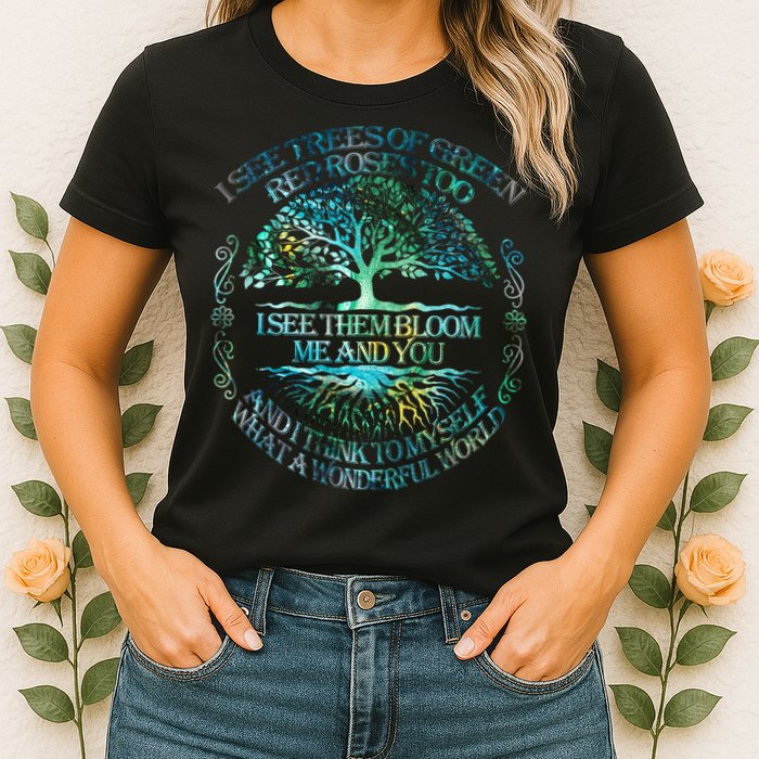 I See Trees Of Green Red Roses Too Hippie Womens T-Shirt