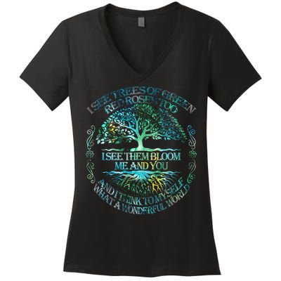 I See Trees Of Green Red Roses Too Hippie Women's V-Neck T-Shirt
