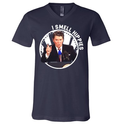 I Smell Hippies Reagan  V-Neck T-Shirt